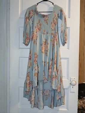Coco + Jaimeson Floral Smocked Dress Boho High Low Midi Cottagecore Womens M